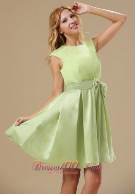 Yellow Green Cap Sleeves Bowknot Prom Dress