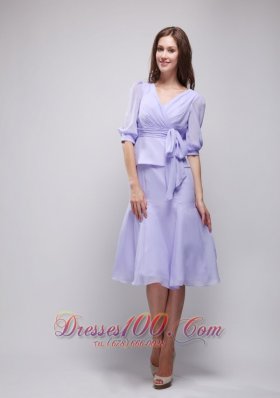 Lavender Column Knee-length Chiffon Prom Homecoming Dress