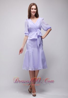 Lavender Column Knee-length Chiffon Prom Homecoming Dress