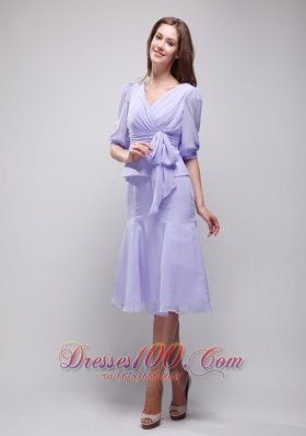 Lavender Column Knee-length Chiffon Prom Homecoming Dress