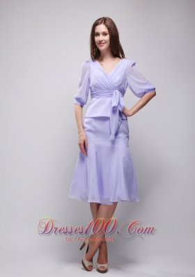 Lavender Column Knee-length Chiffon Prom Homecoming Dress