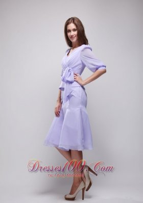 Lavender Column Knee-length Chiffon Prom Homecoming Dress