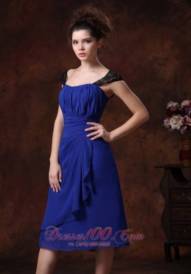 Ruched Navy Blue Ruched Tea-length Bridesmaid Dress