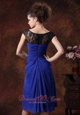 Ruched Navy Blue Ruched Tea-length Bridesmaid Dress