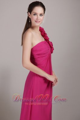 Empire One Shoulder Chiffon Floral Bridesmaid Dress