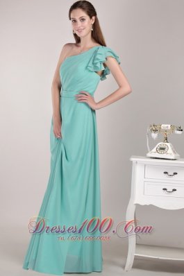 Turquoise Sheath Chiffon Ruch Trend Bridesmaid Dress