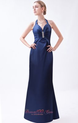 Blue Column Prom Dress Taffeta Beading Floor-length