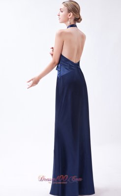 Blue Column Prom Dress Taffeta Beading Floor-length