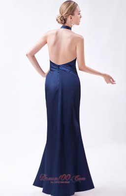 Blue Column Prom Dress Taffeta Beading Floor-length