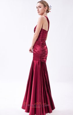 Red Mermaid Prom Dress Taffeta Ruch Floor-length