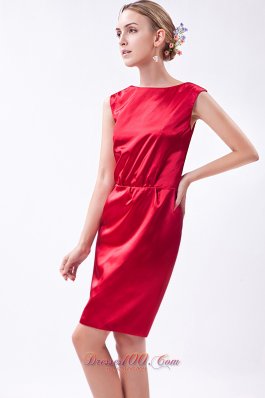 Red Column Bateau Taffeta Mother Of The Bride Dress