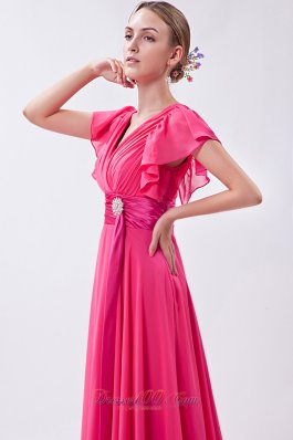 Pink Empire V-neck Prom Dress Chiffon Ruch