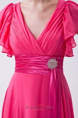 Pink Empire V-neck Prom Dress Chiffon Ruch