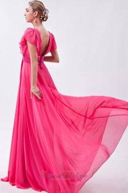 Pink Empire V-neck Prom Dress Chiffon Ruch