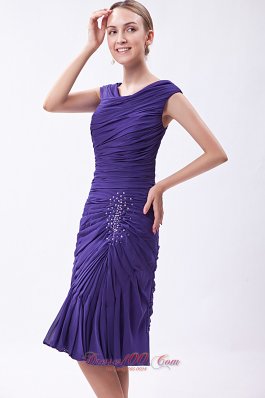 Purple Column V-neck Prom Dress Chiffon Beading