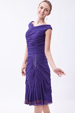 Purple Column V-neck Prom Dress Chiffon Beading