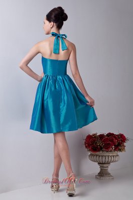 Teal Halter Prom Homecoming Dress Taffeta Bowknot