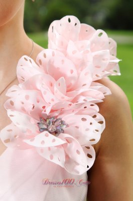 Pink One Shoulder Mini-length Tulle Floral Prom Dress