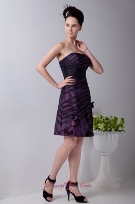 Purple Strapless Taffeta Floral Prom Homecoming Dress