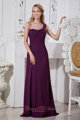 Purple Column Brush Train Chiffon Prom Evening Dress