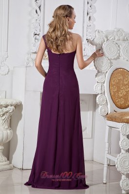 Purple Column Brush Train Chiffon Prom Evening Dress