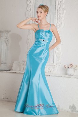 Brush Satin Mermaid Aqua Prom Gown with Straps