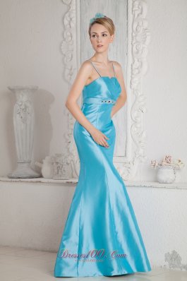 Brush Satin Mermaid Aqua Prom Gown with Straps