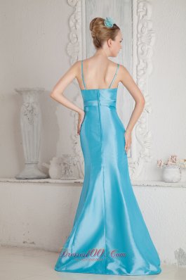 Brush Satin Mermaid Aqua Prom Gown with Straps