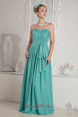 Sweetheart Chiffon Turquoise Prom Dress Ruch Sashed