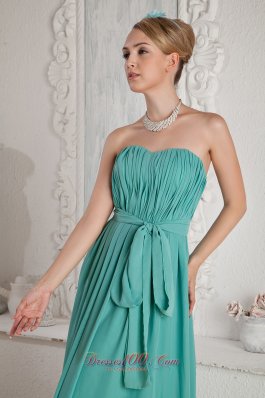 Sweetheart Chiffon Turquoise Prom Dress Ruch Sashed