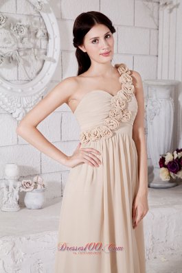 Handmade Flower Champagne Bridesmaid Dress One Shoulder