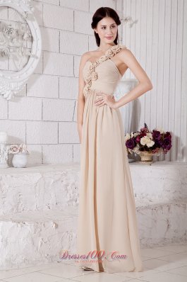 Handmade Flower Champagne Bridesmaid Dress One Shoulder