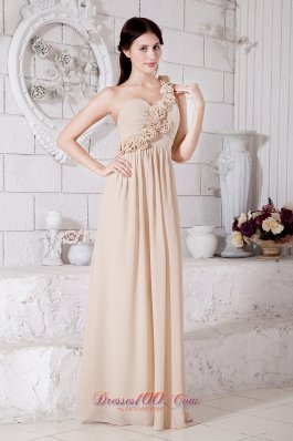 Handmade Flower Champagne Bridesmaid Dress One Shoulder