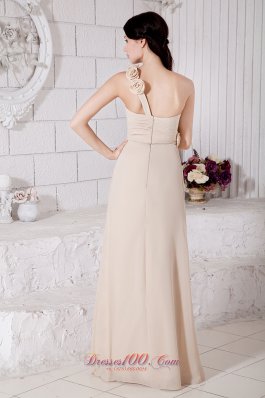 Handmade Flower Champagne Bridesmaid Dress One Shoulder