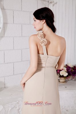 Handmade Flower Champagne Bridesmaid Dress One Shoulder