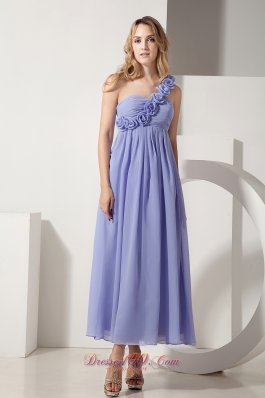 Ankle-length Hand Flower One Shoulder Bridesmaid Dress