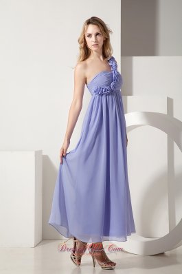 Ankle-length Hand Flower One Shoulder Bridesmaid Dress