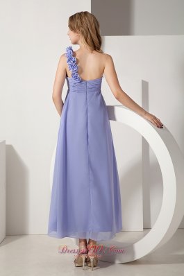 Ankle-length Hand Flower One Shoulder Bridesmaid Dress