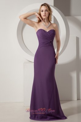 Column Chiffon Brush Dark Purple Prom Dress Sweetheart