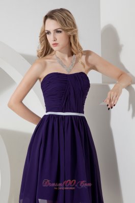 Strapless Ruch Knee-length Chiffon Purple Bridesmaid Dress