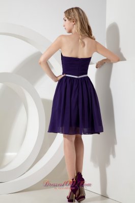 Strapless Ruch Knee-length Chiffon Purple Bridesmaid Dress