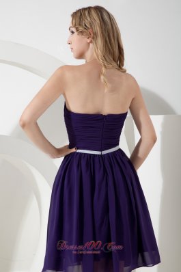 Strapless Ruch Knee-length Chiffon Purple Bridesmaid Dress