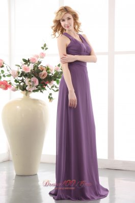 Ruched V-neck Elegant Purple Empire Bridesmaid Dress