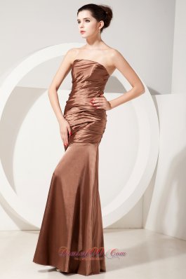 Mermaid Ruched Taffeta Chocolate Strapless Bridesmaid Dress