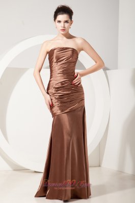 Mermaid Ruched Taffeta Chocolate Strapless Bridesmaid Dress