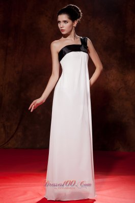 One Shoulder Black and White Chiffon Bow Cocktail Dress