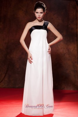 One Shoulder Black and White Chiffon Bow Cocktail Dress