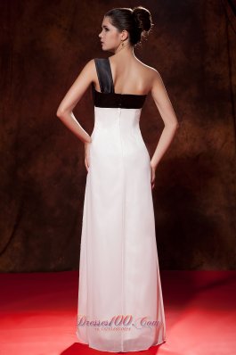 One Shoulder Black and White Chiffon Bow Cocktail Dress