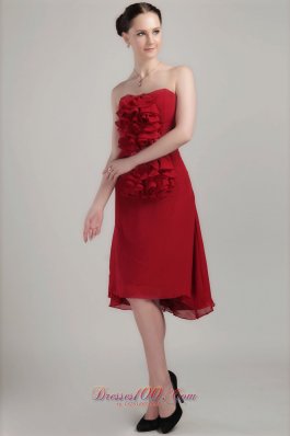 Asymmetrical Chiffon Wine Red Strapless Short Ruffled