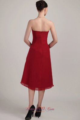 Asymmetrical Chiffon Wine Red Strapless Short Ruffled